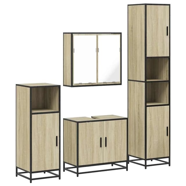 vidaXL 4-Tlg Badmöbel-Set Sonoma-Eiche Holzwerkstoff 3301186