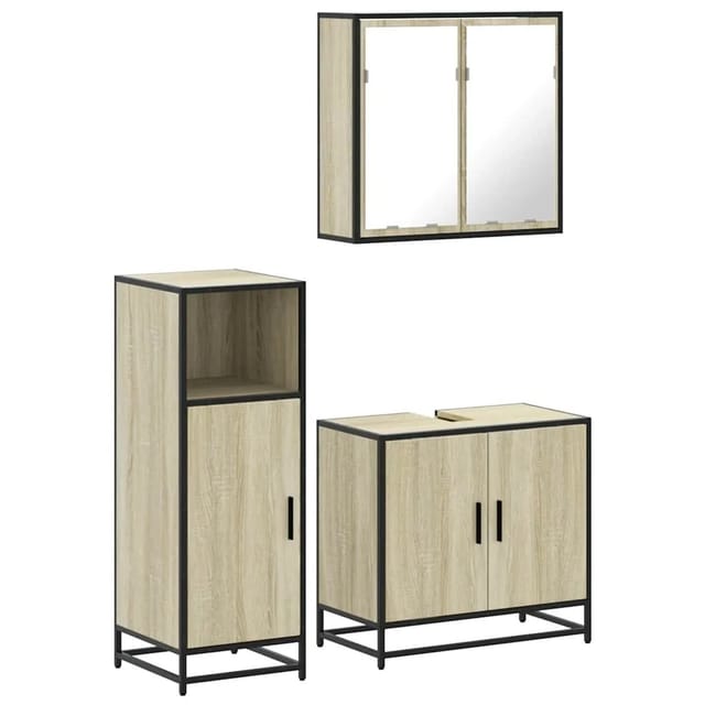 vidaXL 3-Tlg Badmöbel-Set Sonoma-Eiche Holzwerkstoff 3300946