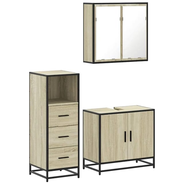 vidaXL 3-Tlg Badmöbel-Set Sonoma-Eiche Holzwerkstoff 3301006