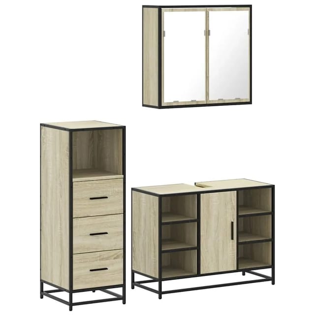 vidaXL 3-Tlg Badmöbel-Set Sonoma-Eiche Holzwerkstoff 3301031