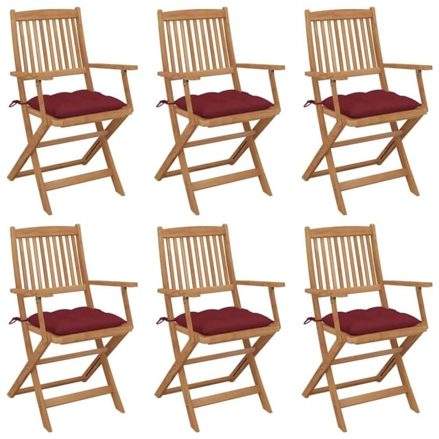 vidaXL Klappbare Gartenstühle 6 Stk mit Kissen Massivholz Akazie 3074964