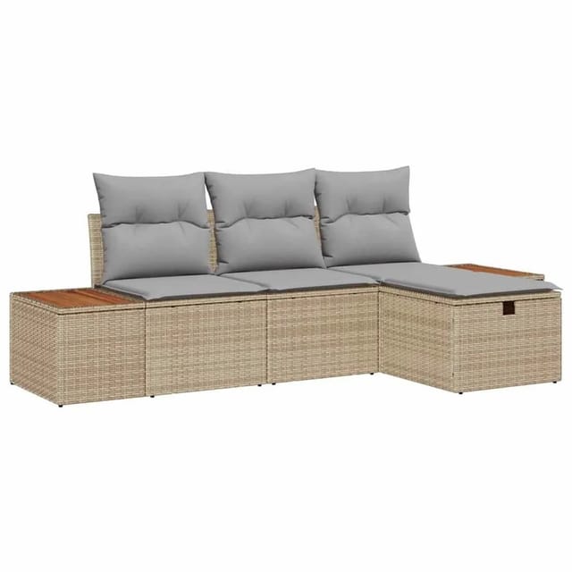 vidaXL Gartensofa-set mit Kissen mit Speicher 4-Tlg Beige Poly-Rattan 3360949