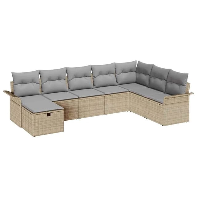 vidaXL Gartensofa-set mit Kissen 8-Tlg Beige und Hellgrau Poly-Rattan 3358929