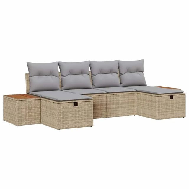 vidaXL Gartensofa-set mit Kissen mit Speicher 6-Tlg Beige Poly-Rattan 3360984