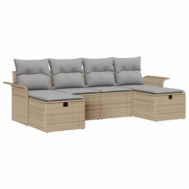 vidaXL Gartensofa-set mit Kissen 6-Tlg Beige und Hellgrau Poly-Rattan 3358919