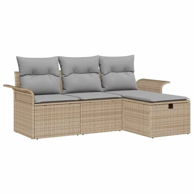 vidaXL Gartensofa-set mit Kissen 4-Tlg Beige und Hellgrau Poly-Rattan 3358849