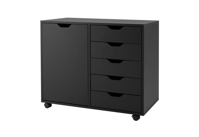 Costway Rollcontainer 5 Schubladen Tür Braun 79 x 39 x 65 cm