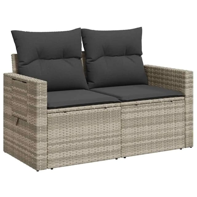 vidaXL Gartensofa mit Kissen 2-Sitzer Hellgrau Poly Rattan 366196