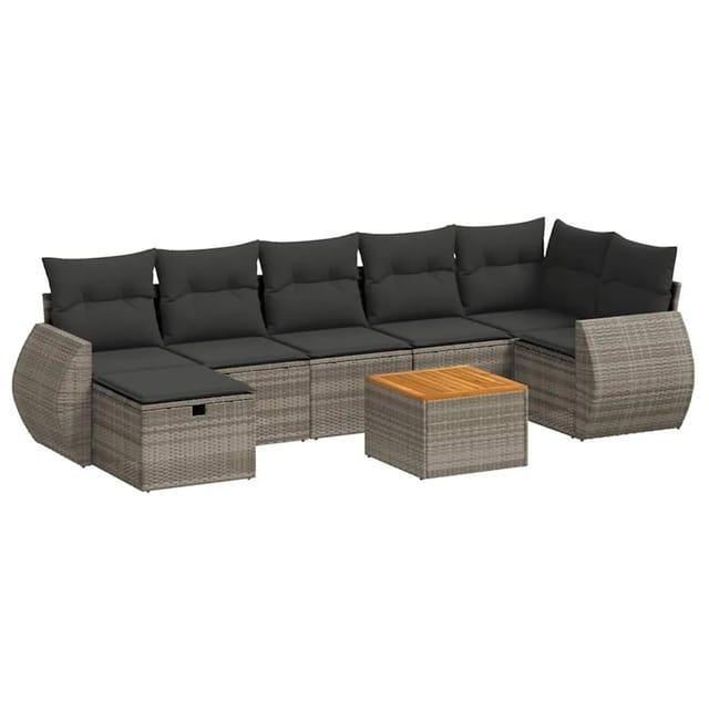 vidaXL 8 Tlg Garten-Sofagarnitur mit Kissen Grau Poly Rattan 3265071