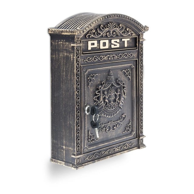 Relaxdays Wandbriefkasten Aluguss Bronze Abschließbar 44,5 cm x 31 cm x 9,5 cm 3,6 kg