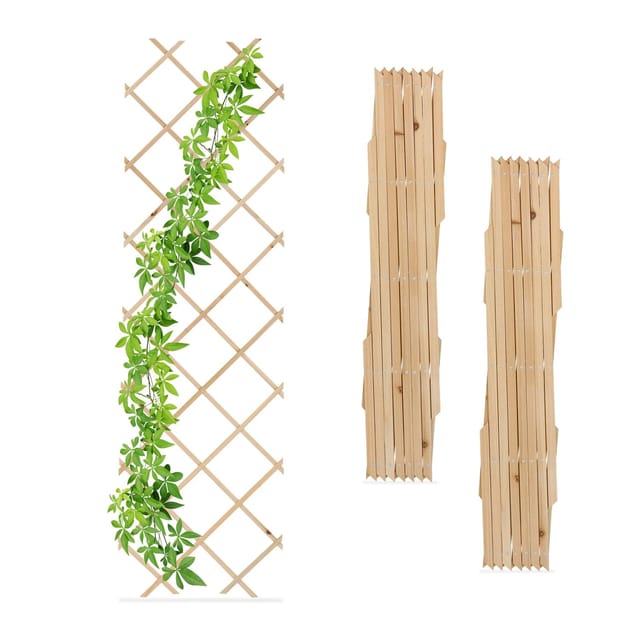 Relaxdays Rankgitter 3er Set Tannenholz Natur Ausziehbar 180 cm x 60 cm x 1,5 cm