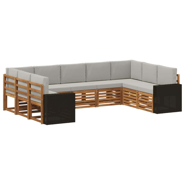 vidaXL Ecksofa Set mit Kissen 9 Stk Natur und Hellgrau Polyester 3384842