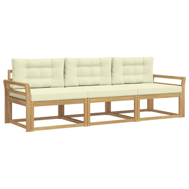 vidaXL Outdoor-Sofagarnitur mit Kissen 3 Stk Weiß und Creme Polyester 3385989