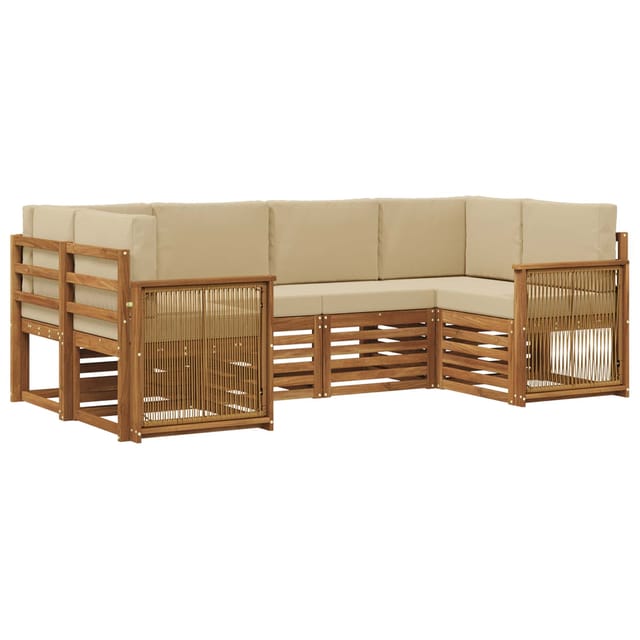 vidaXL Ecksofa Set 5 Stk Natur Massives Akazienholz und Polyester 3384779