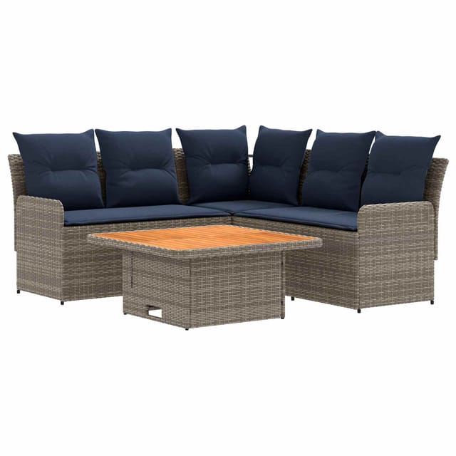 vidaXL Möbelsets mit Kissen 4 Stk Grau und Marineblau PE-Rattan 3422179