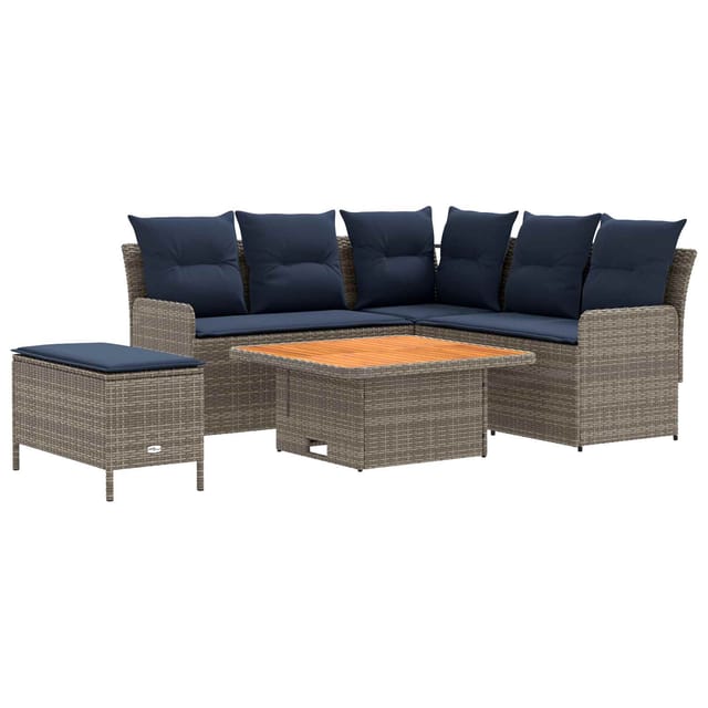 vidaXL Möbelsets mit Kissen 5 Stk Grau und Marineblau PE-Rattan 3422207