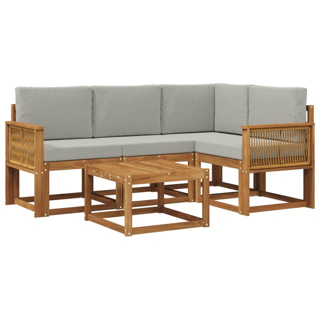vidaXL Outdoor-Sofagarnitur 5 Stk Natur und Hellgrau Polyester 3385197