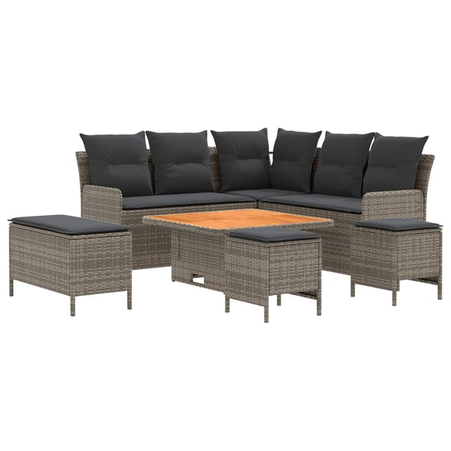 vidaXL Möbelsets mit Kissen 7 Stk Grau und Dunkelgrau PE-Rattan 3422211