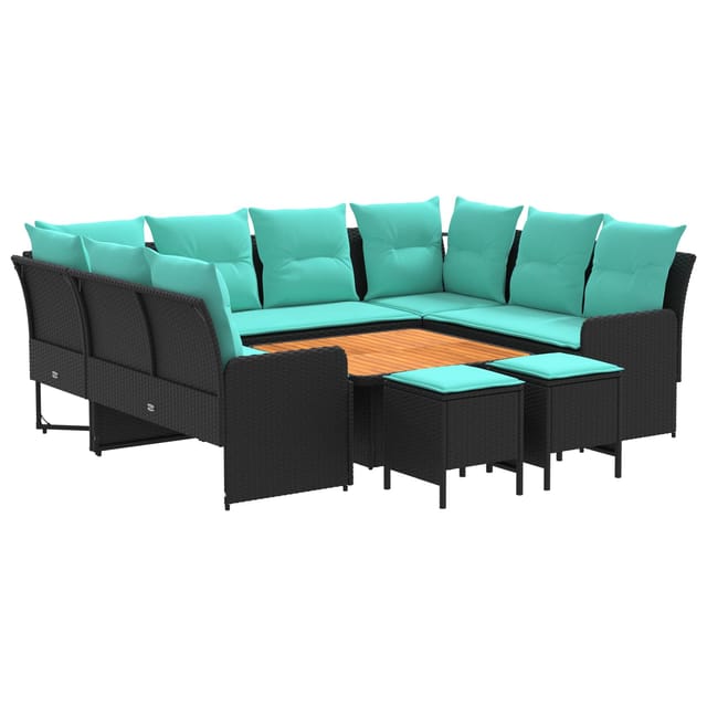 vidaXL Möbelsets mit Kissen 8 Stk Schwarz und Türkis PE-Rattan 3422201