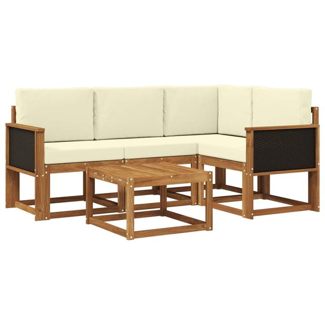 vidaXL Outdoor-Sofagarnitur mit Kissen 5 Stk Natur und Creme Polyester 3385181