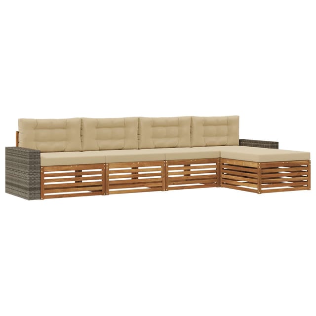 vidaXL Outdoor-Sofagarnitur mit Kissen 5 Stk Natur und Beige Polyester 3383251