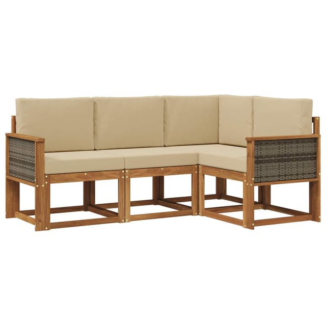 vidaXL Outdoor-Sofagarnitur mit Kissen 4 Stk Natur und Beige Polyester 3385169