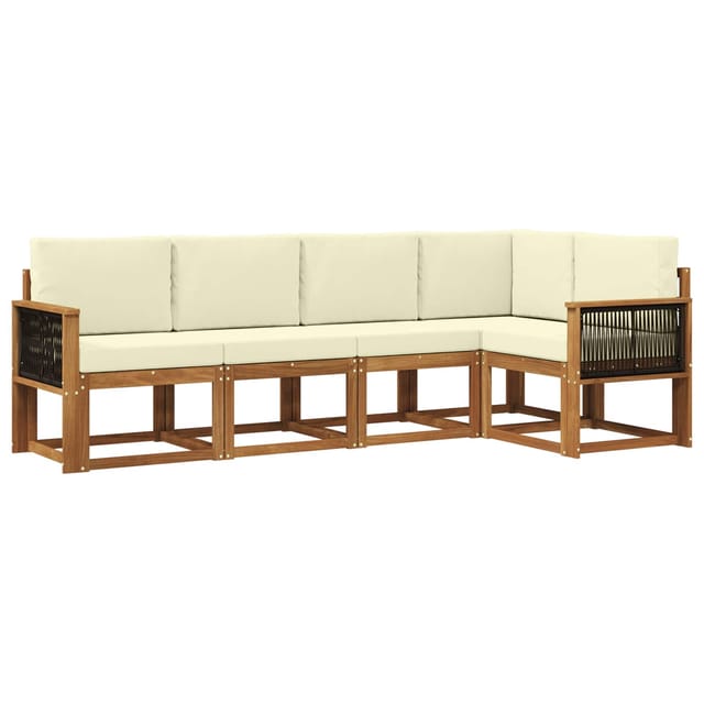 vidaXL Outdoor-Sofagarnitur mit Kissen 5 Stk Natur und Creme Polyester 3385211