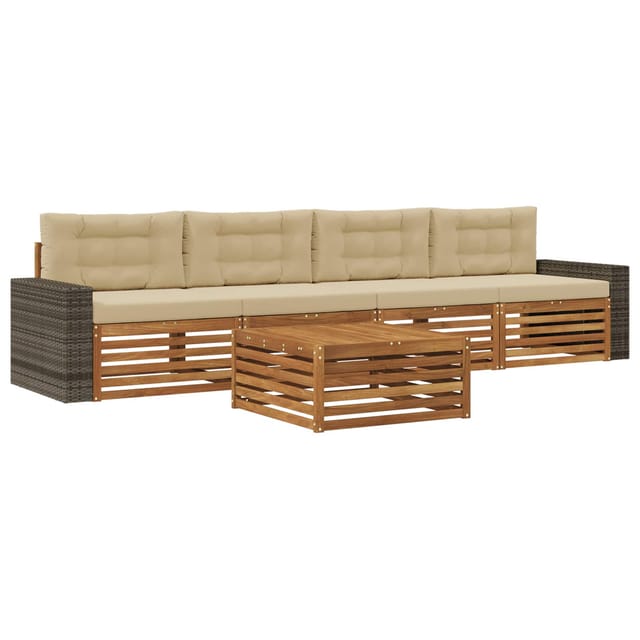 vidaXL Outdoor-Sofagarnitur 5 Stk Natur und Beige Massivholz Akazie 3383011