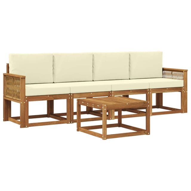 vidaXL Outdoor-Sofagarnitur mit Kissen 5 Stk Natur und Creme Polyester 3384976