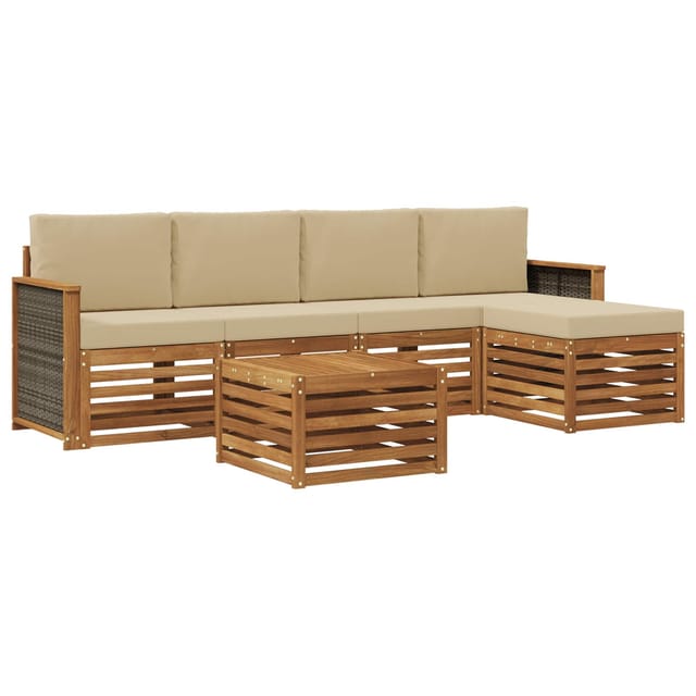 vidaXL Outdoor-Sofagarnitur mit Kissen 6 Stk Natur und Beige 3384259