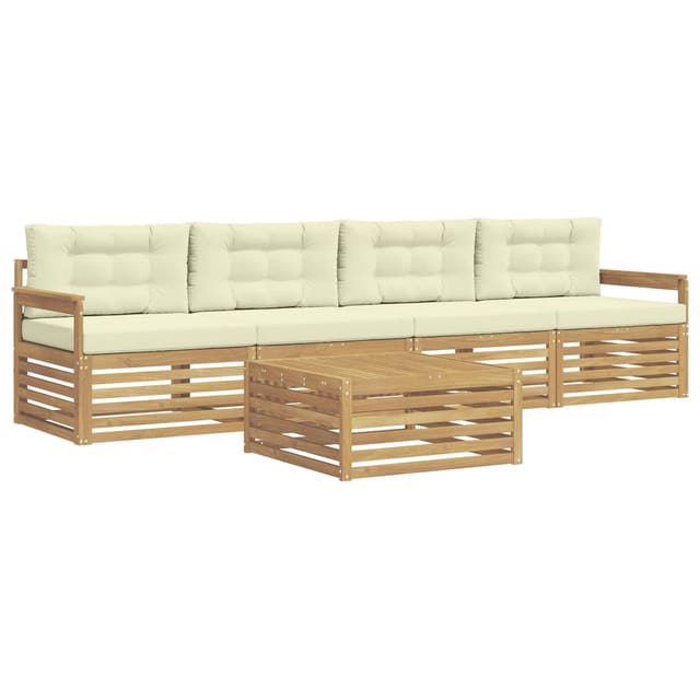vidaXL Outdoor-Sofagarnitur 5 Stk Weiß und Creme Massivholz Akazie 3389990