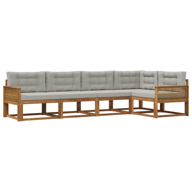 vidaXL Outdoor-Sofagarnitur mit Kissen 5 Stk Natur und Hellgrau 3382569
