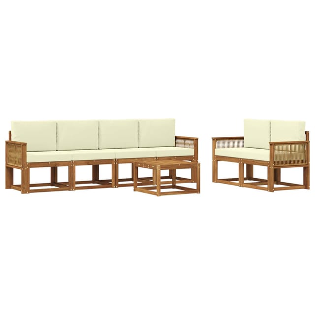 vidaXL Outdoor-Sofagarnitur mit Kissen 7 Stk Natur und Creme Polyester 3385016