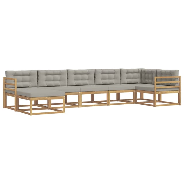vidaXL Outdoor-Sofagarnitur mit Kissen 7 Stk Weiß und Hellgrau 3386745