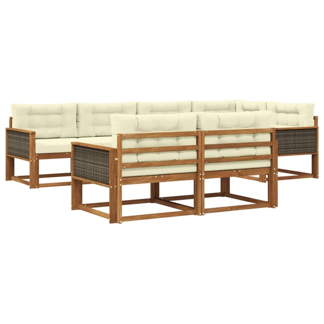 vidaXL Outdoor-Sofagarnitur mit Kissen 7 Stk Natur und Creme 3382638