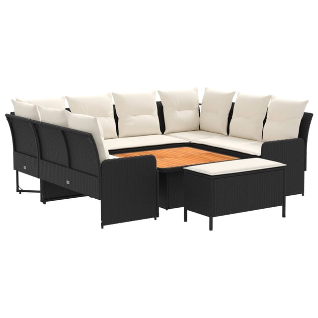 vidaXL Möbelsets mit Kissen 7 Stk Schwarz und Creme PE-Rattan 3422189