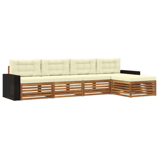 vidaXL Outdoor-Sofagarnitur mit Kissen 5 Stk Natur und Creme Polyester 3383243