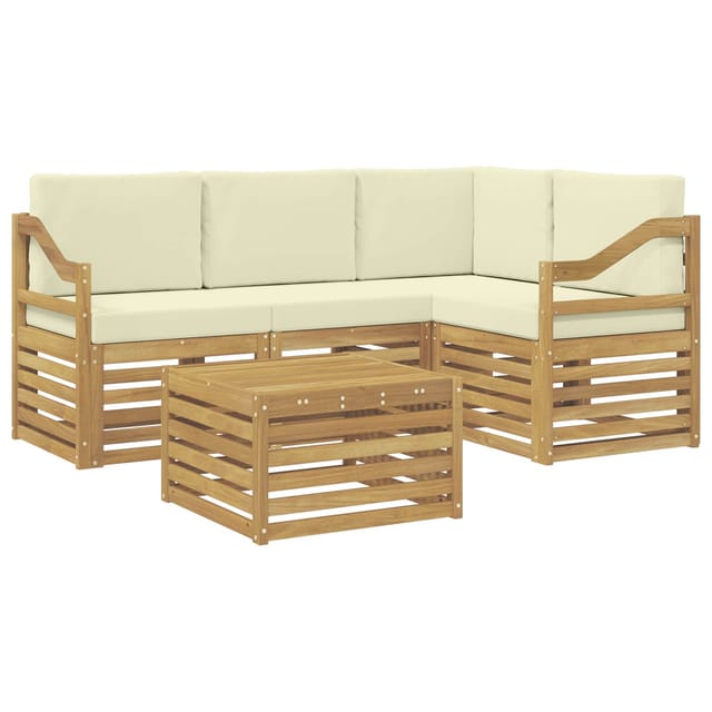 vidaXL Outdoor-Sofagarnitur mit Kissen 5 Stk Weiß und Creme Polyester 3391810
