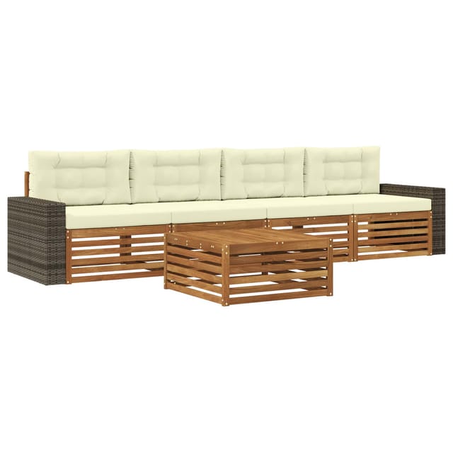 vidaXL Outdoor-Sofagarnitur 5 Stk Natur und Creme Massivholz Akazie 3383008