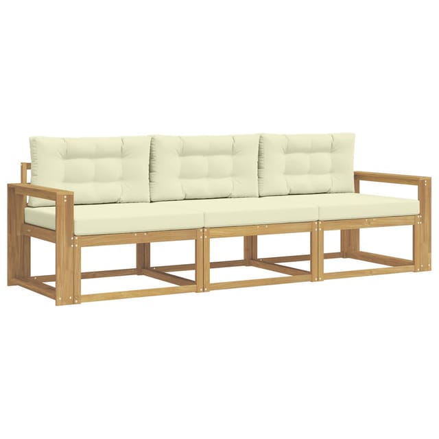 vidaXL Outdoor-Sofagarnitur mit Kissen 3 Stk Weiß und Creme Polyester 3385994
