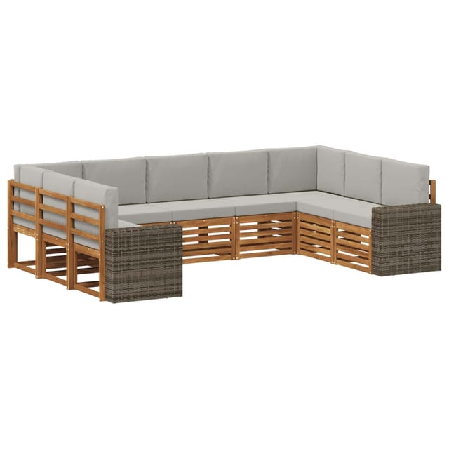 vidaXL Ecksofa Set mit Kissen 9 Stk Natur und Hellgrau Polyester 3384847