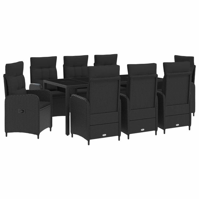 vidaXL Outdoortisch-Set 9 Stk Schwarz 190 x 90 x 75 cm Poly-Rattan 3422305