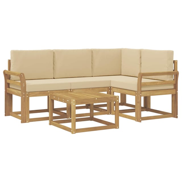 vidaXL Outdoor-Sofagarnitur mit Kissen 5 Stk Weiß und Beige 3387597
