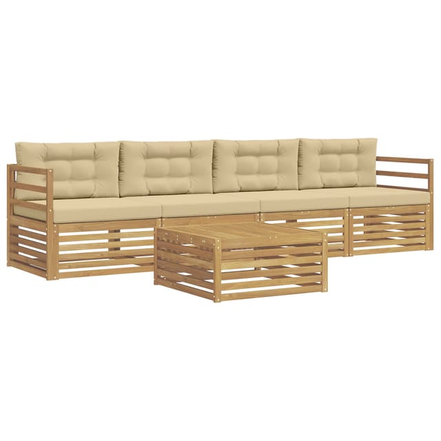 vidaXL Outdoor-Sofagarnitur 5 Stk Weiß und Beige Massivholz Akazie 3389988