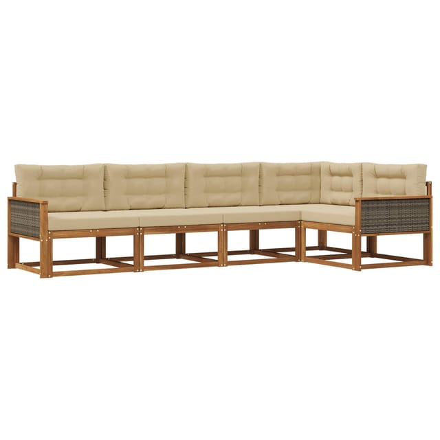 vidaXL Outdoor-Sofagarnitur mit Kissen 5 Stk Natur und Beige 3382561