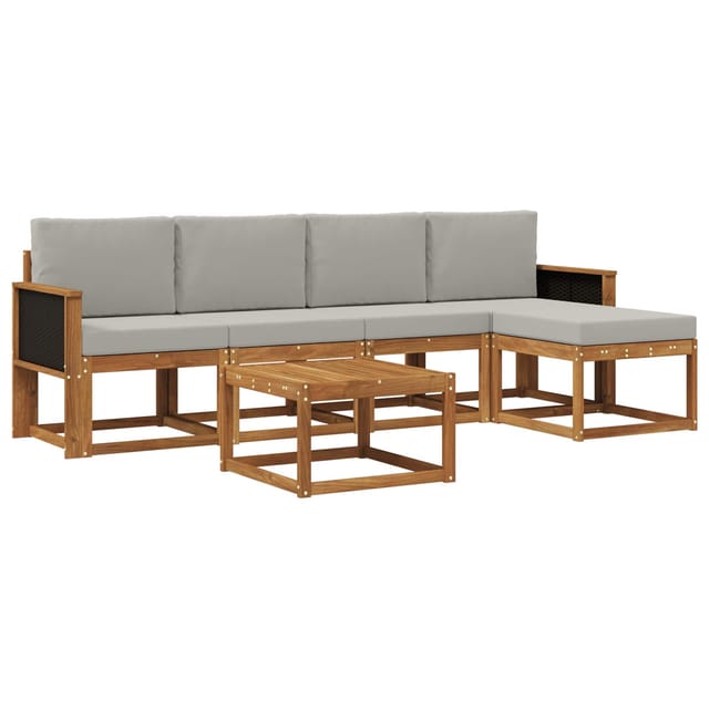 vidaXL Outdoor-Sofagarnitur 6 Stk Natur und Hellgrau Polyester 3385142