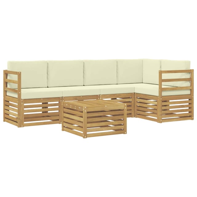 vidaXL Ecksofa Set mit Kissen 6 Stk Weiß und Creme Massivholz Akazie 3391855