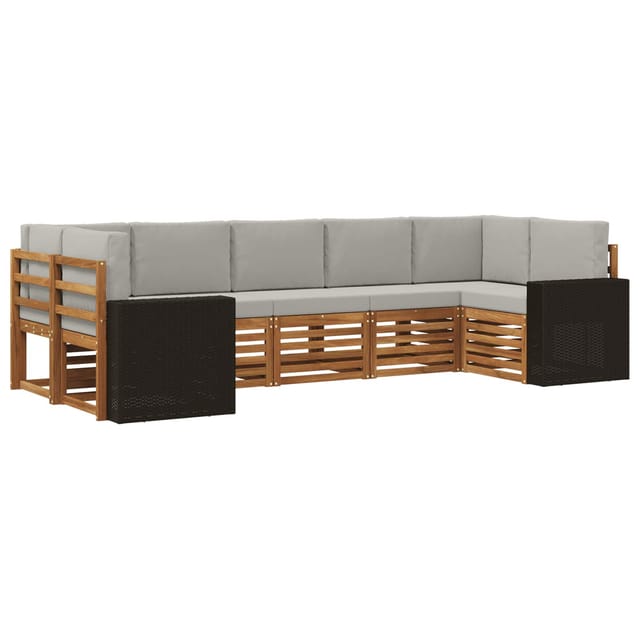 vidaXL Ecksofa Set mit Kissen 7 Stk Natur und Hellgrau Polyester 3384812
