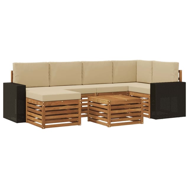 vidaXL Ecksofa Set mit Kissen 7 Stk Natur und Beige Massivholz Akazie 3384604