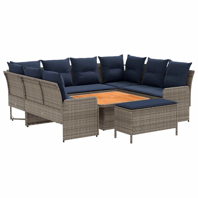 vidaXL Möbelsets mit Kissen 7 Stk Grau und Marineblau PE-Rattan 3422193
